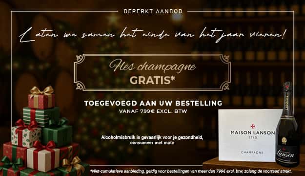 Laten we samen het einde van het jaar vieren, met een gratis fles champagne bij aankopen vanaf € 799 excl. btw. een fles champagne gratis bij aankopen vanaf € 799 excl. btw