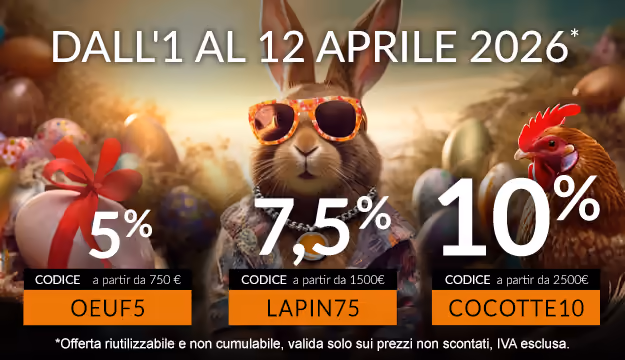 5% con il codice OEUF5, 7,5% con il codice LAPIN75, 10% con il codice COCOTTE10