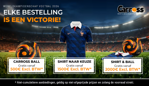 Afhankelijk van het bedrag van uw bestelling (excl. btw) krijgt u een bal (500 € excl. btw), een shirt (1500 € excl. btw) of beide (2000 € excl. btw) cadeau