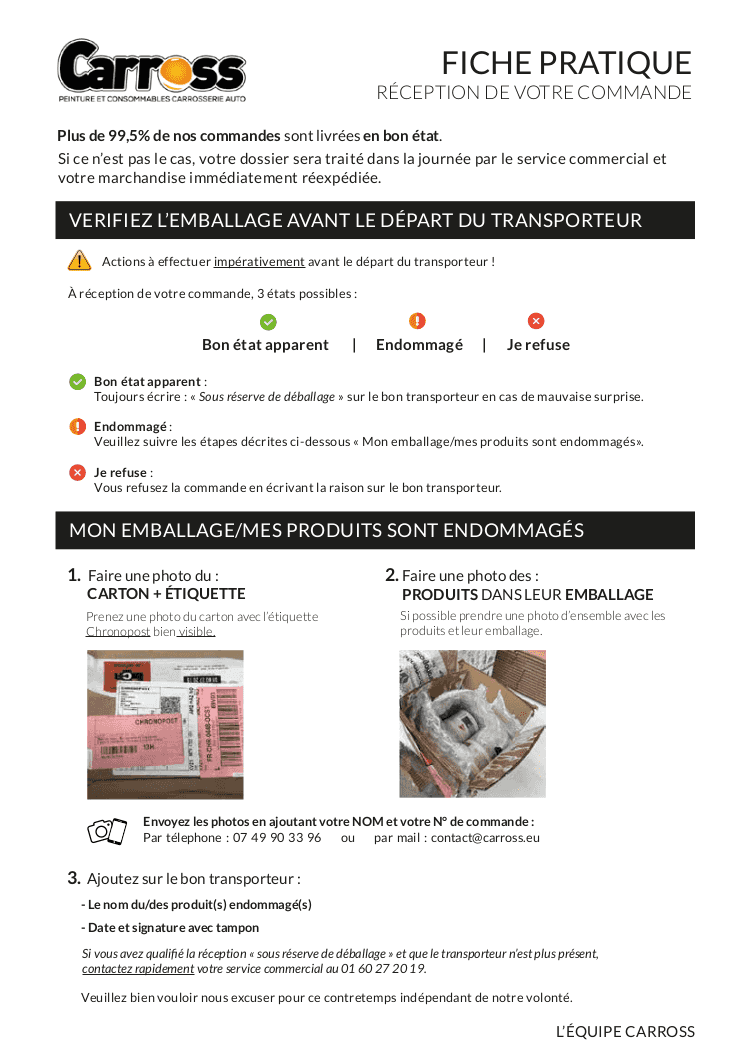 fiche pratique pour la reception de commande